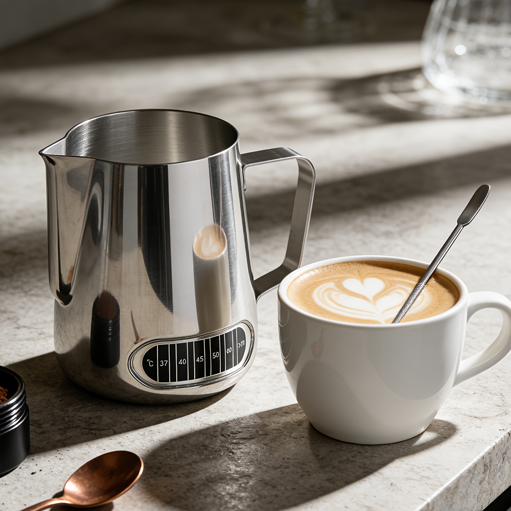 TEMU Milk Frother, Milk Jug For Coffee Machine Use, 600ml Small Stainless Steel Milk Frothing Pitcher With Thermometer Stainless Steel Suitable For