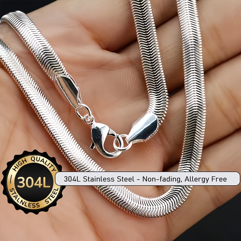 1pc Women 304l Stainless Steel Necklace, Sexy 3mm Snake Bone Chain Necklace For Women Dress Additions Gift Jewelry