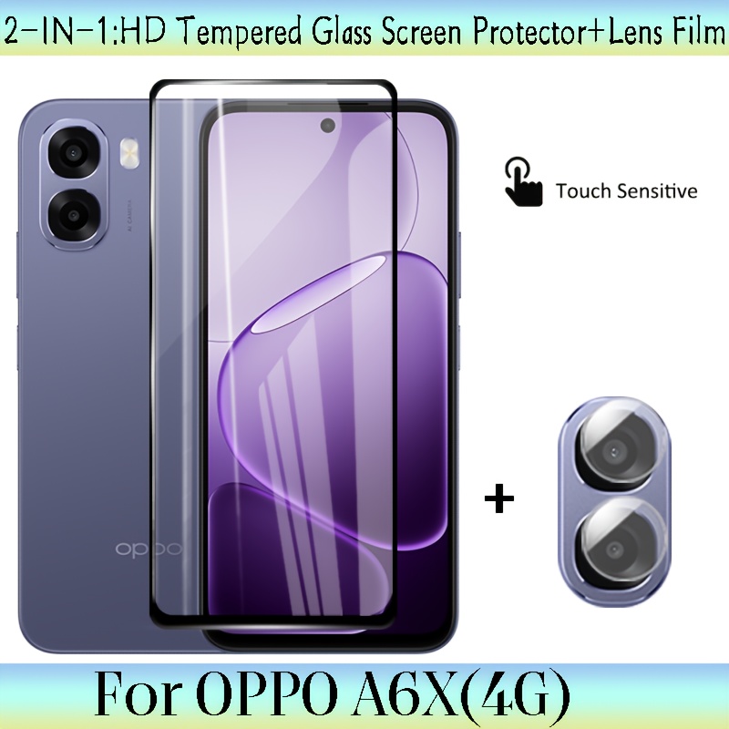 TEMU [1+1] per OPPO A6X 4G/5G, Pellicola in Vetro Temperato HD con Bordo + Pellicola Lente in Policarbonato, Durezza 9H Antigraffio, dello ,