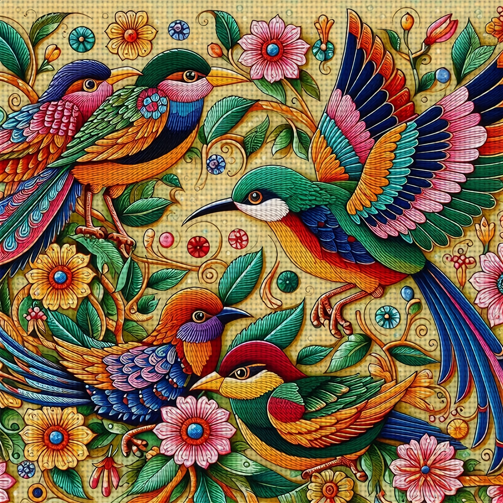 TEMU 1pc New Frameless 11ct/14ct Printed Fabric Cross- Diy Kit "colorful Flower And Bird Decorative Painting", Living Room Bedroom Home Wall Decor