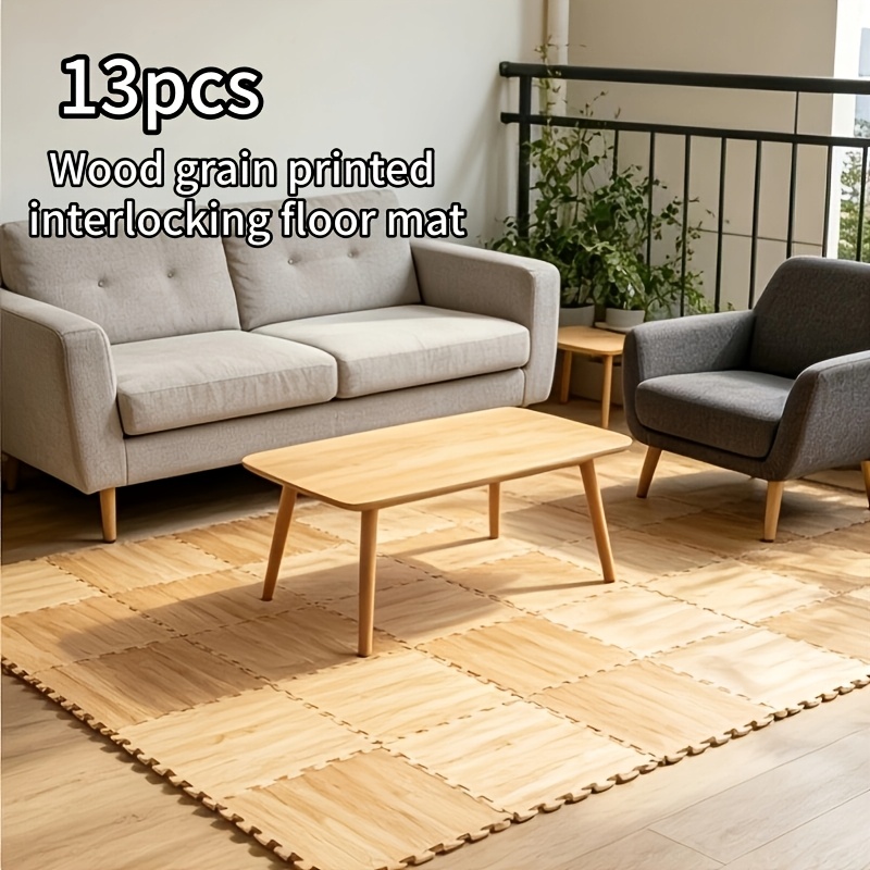 TEMU 13pcs Fithive High-quality Eva Foam Interlocking Floor Mat, Faux Wood Grain Design, Mat For Home Fitness And Games, Anti-slip, Shock-absorbing,