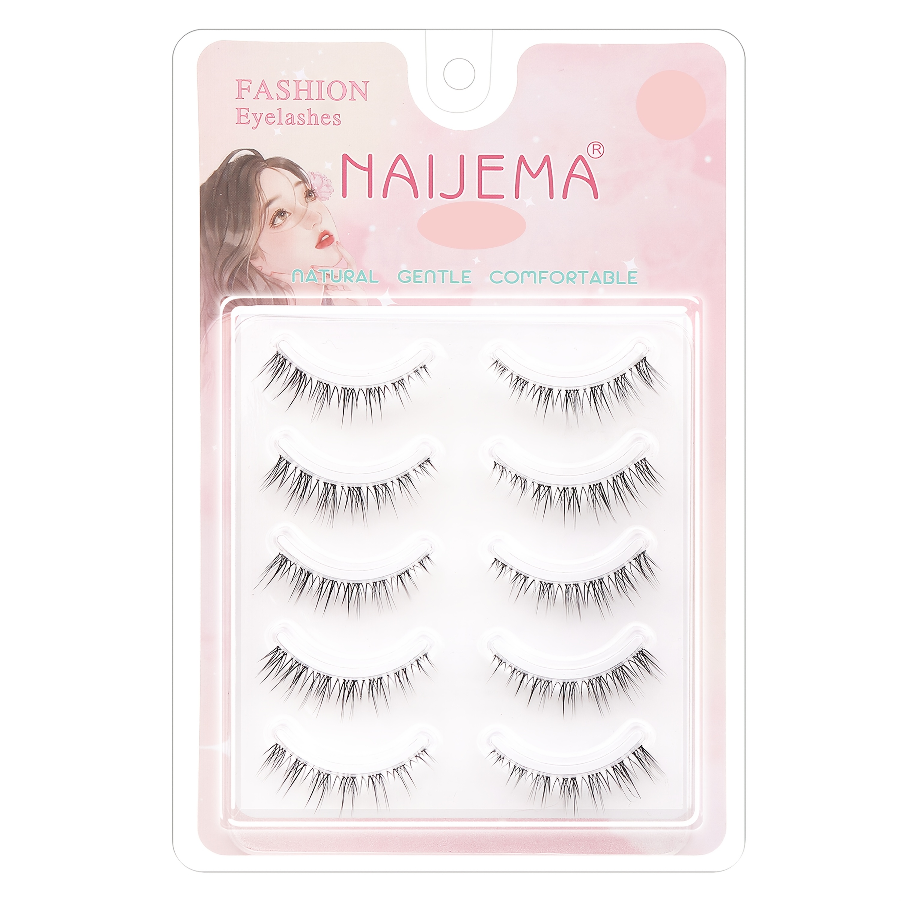 5 Pairs Natural Fur False Eyelashes C- Wispy Nude Makeup Beginner Self-application Clear Band Lightweight Reusable Friendly