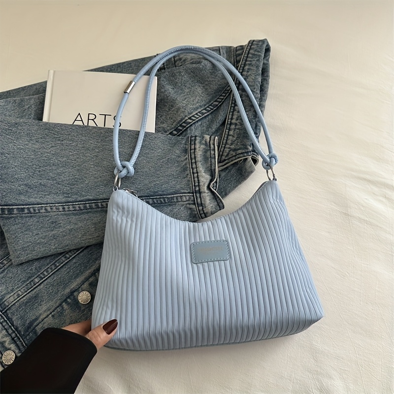 Image of Crossbody Bag, Retro Fashion Striped Women's Shoulder Bag, Large Capacity Pleated Design Armpit Bag
