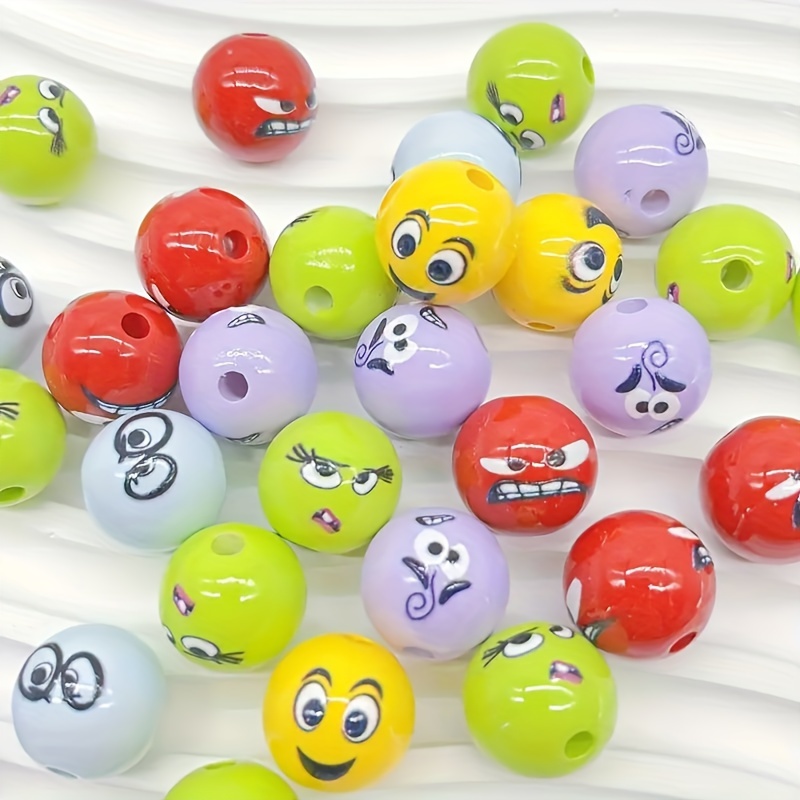 

10pcs 16mm Cartoon Face Acrylic Beads For And Crafts - Round Bead Set, Beads For Jewelry Making, Handicrafts