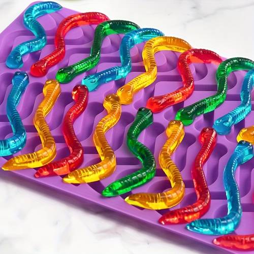bakeware silicone molds for baking non stick 20 cavities chocolate molds unique cute forest theme snake shapes candy jelly molds for making chocolate gummy for outdoor making 1pc snake purple