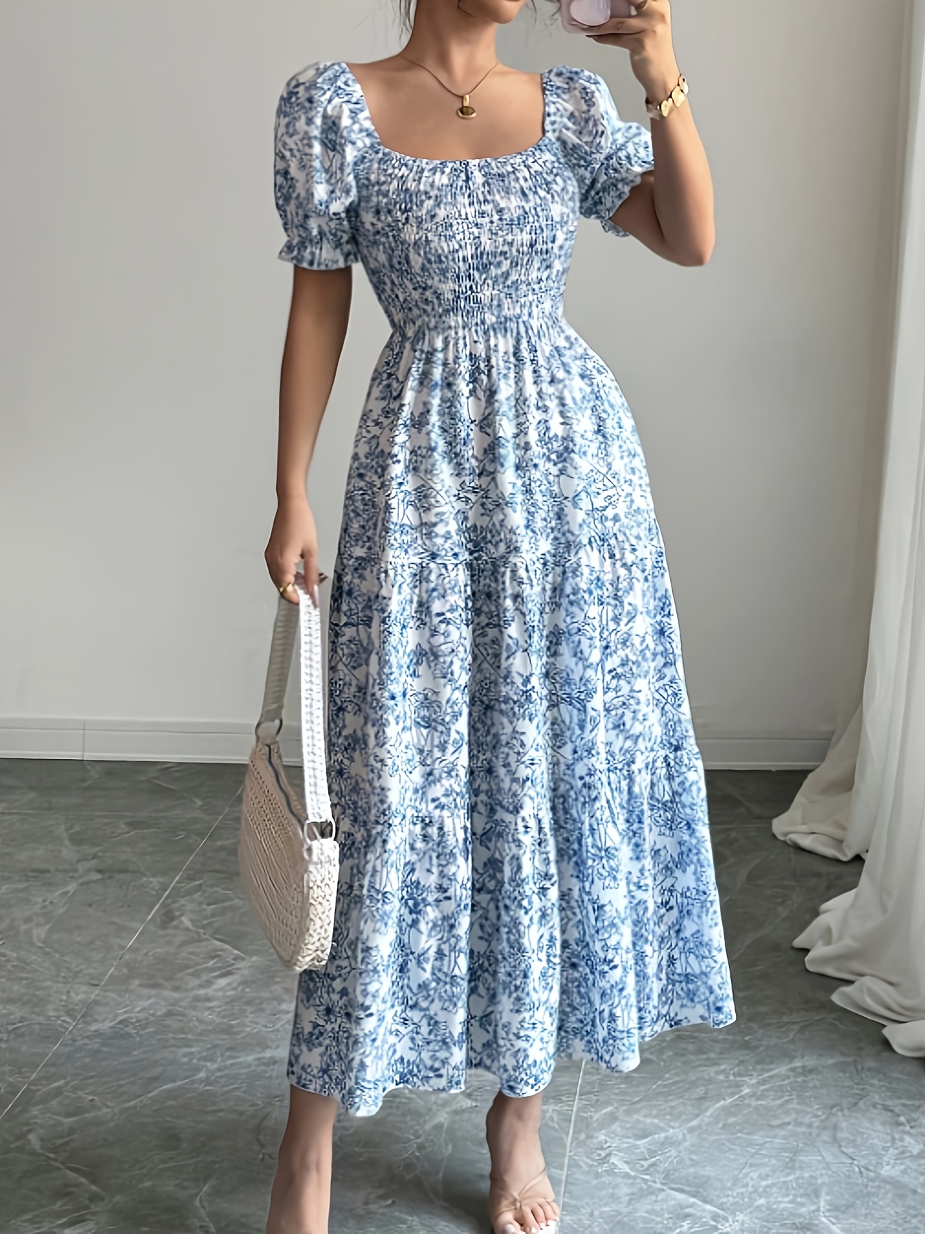 women's casual summer boho dresses chiffon floral print ruffle sleeve flowy  | Shop On Temu And Start Saving | Temu