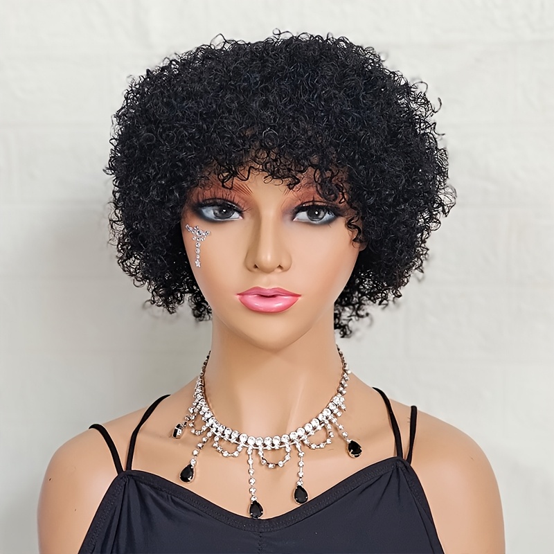 TEMU 6 Inch Short Afro Curly Human Hair Cut Wig For Women Curly Bob Wigs Cut Afro Curly Wigs 1b Looking Machine Made Wigs For Cosplay, Parties, And Daily Use, Beginner Friendly Hairstyle