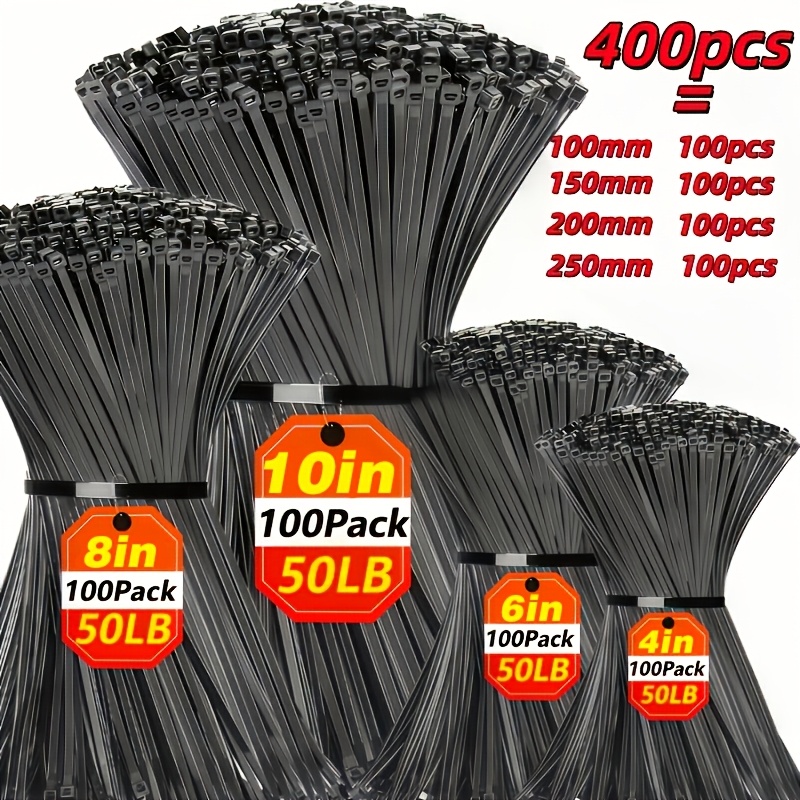 TEMU 400pcs V Pack Of Heavy-duty Outdoor Cable Ties, Durable Plastic Straps, Cable Organizers, Garden And Home Organization, Durable Cord Organizers