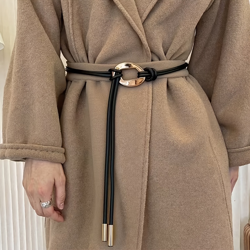 Image of 1pc Women's Knotted Waist Belt, Vintage Golden Thin Waist Cord, Fashionable And Elegant Decorative Belt For Dresses, Shirts, Jackets, And Coats, Versatile Belt Accessory