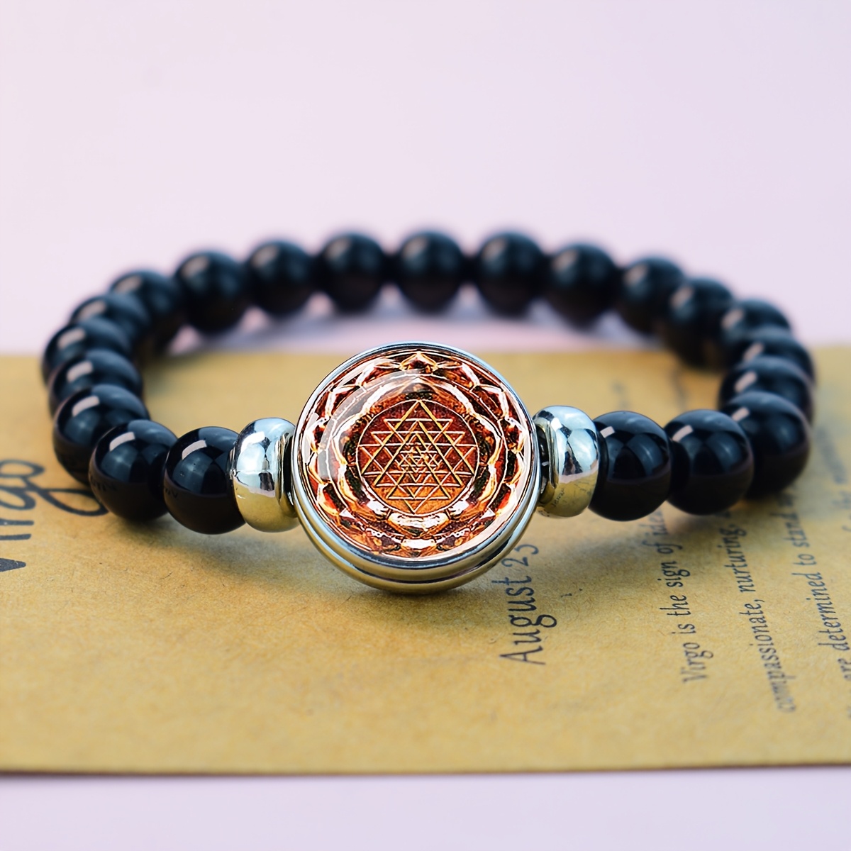 TEMU 1pc Sri Yantra Geometry Beaded Bracelet For Meditation And Spiritual Practice With Adjustable Clasp Design