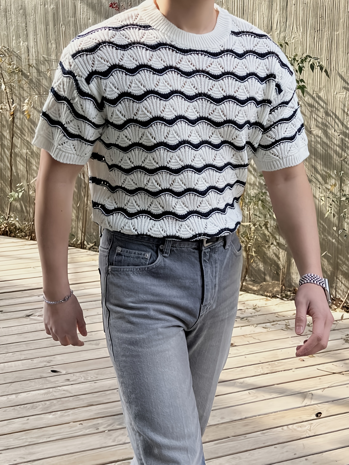 men's two tone jacquard knit sweater short Temu Oman