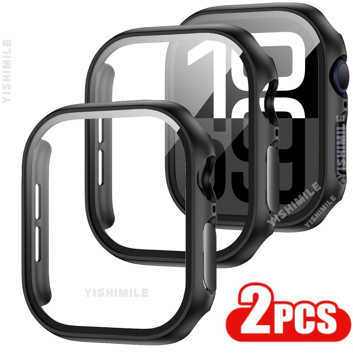 TEMU 2pcs Case With Tempered Glass Screen Protector For Watch Series 11 10 6 5 4 Se3/2/1 Ultra3/2/1 40/41/42/44/45/46/49mm, Iwatch Face Cover