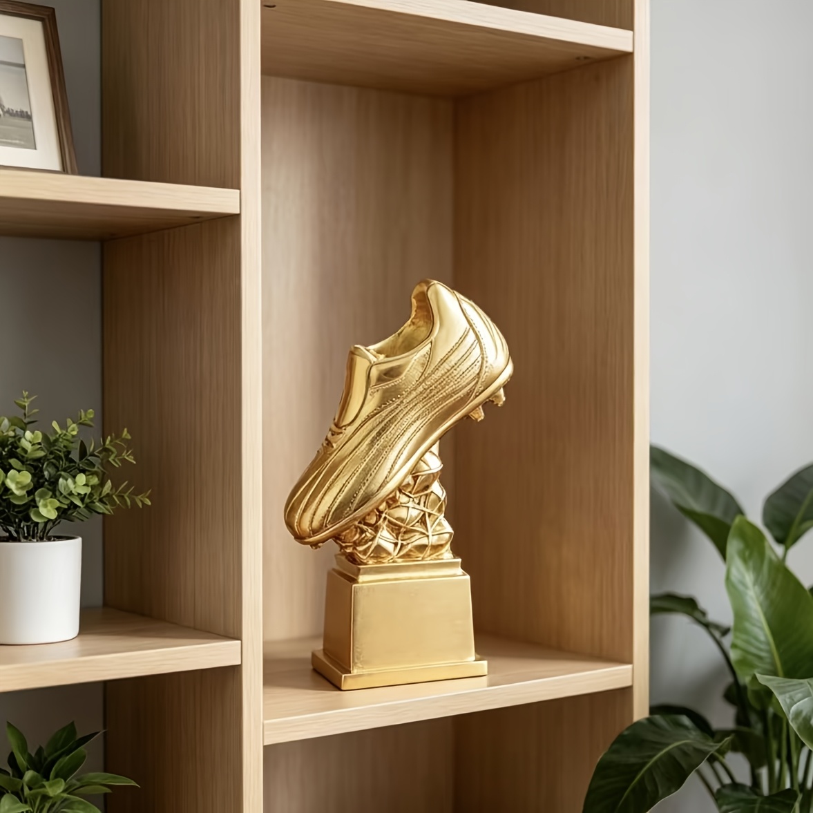 TEMU 1pc Resin Ornament, Replicating Football Classic Glory Moments, Delicate Texture, Golden Matte Premium. Suitable For Desktop, Entryway, Study