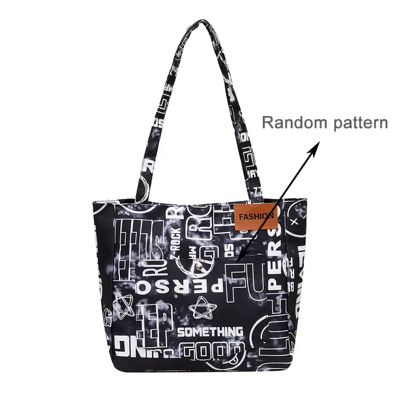 1pc steampunk style oxford cloth tote bag fashion shoulder bag with fixed straps foldable with magnetic closure polyester lined large capacity graffiti letter print shopper details 16