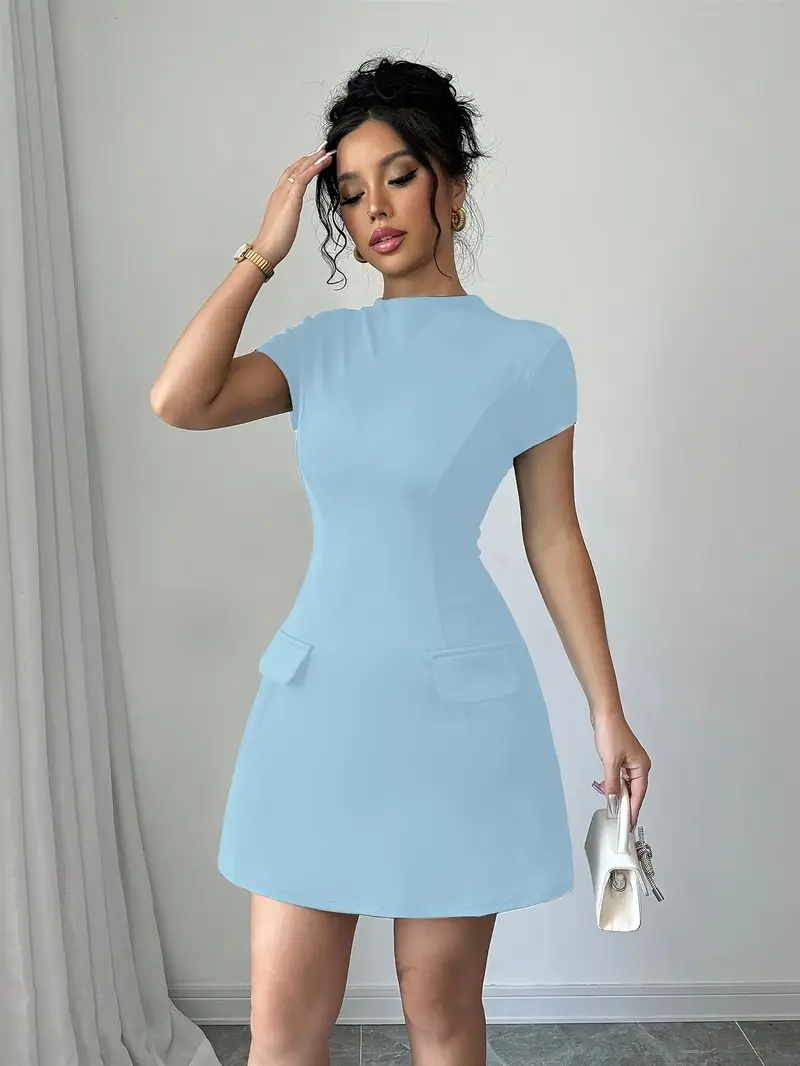 bodycon zipper dress short sleeve blue Tmoyzq Summer Dresses for Women 2023, Womens Bodycon Denim Skirts Casual Short Sleeve Zipper Dress Sexy Slim Fit High Waisted Pockets Mini Jean Short