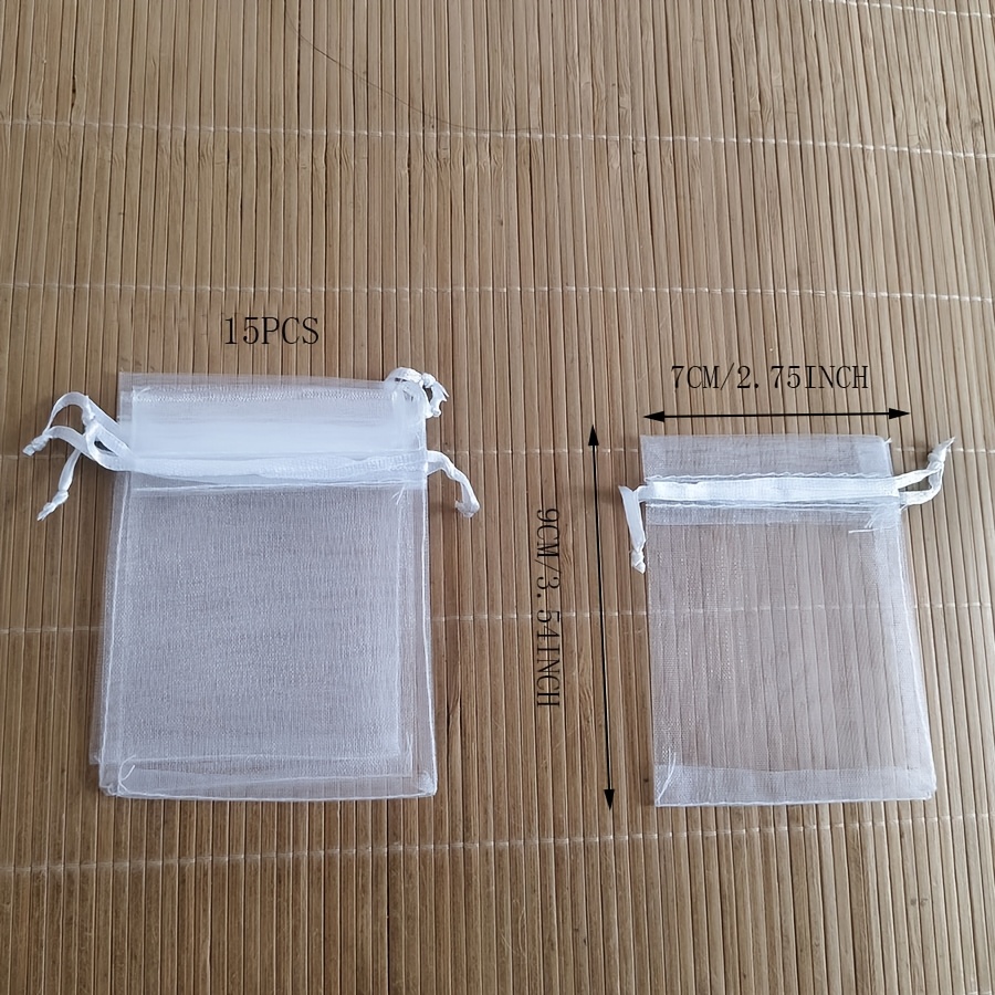 Image of Random 15pcs Organza Bags 7x9cm/ 2.75x3.54 Inch, Small Mesh Gift Bags For Jewelry Candy Sachet Craft, Small Mesh Bags With Drawstring For Party Wedding Favors & Easter