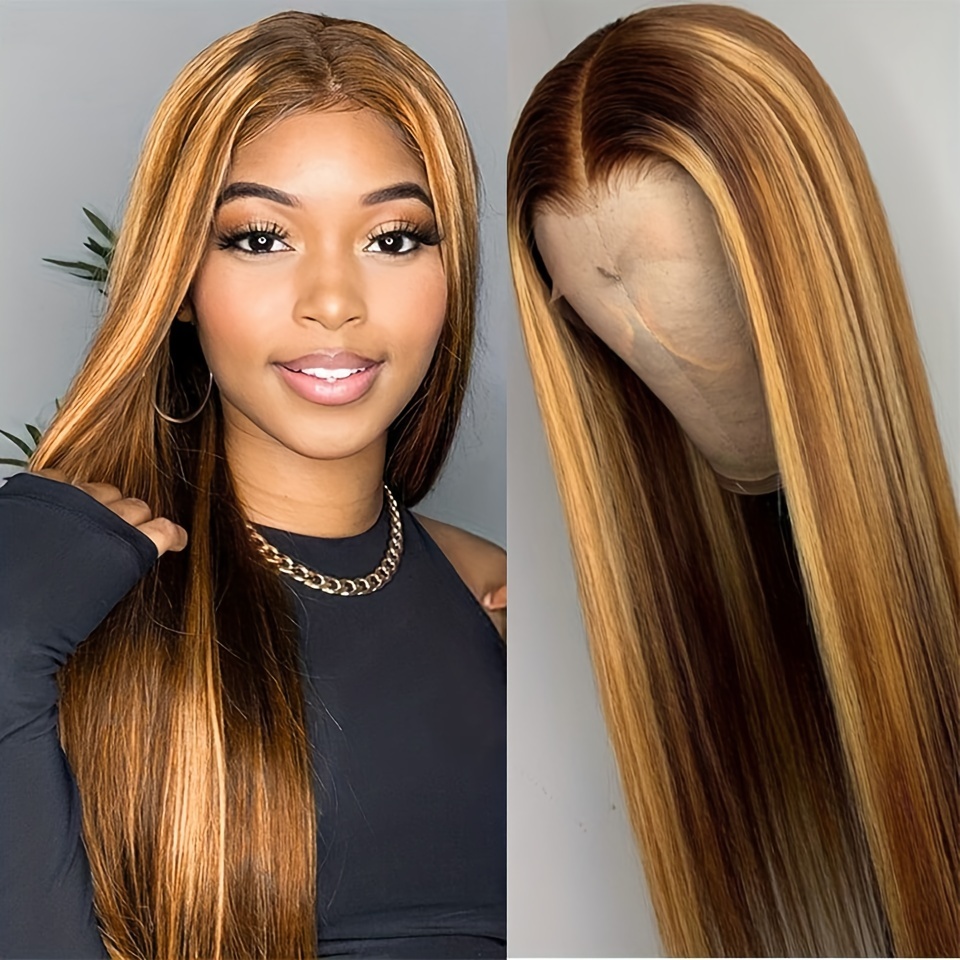 Highlight Straight 13x4 Hd Lace Frontal Human Hair Wigs 180% - Temu