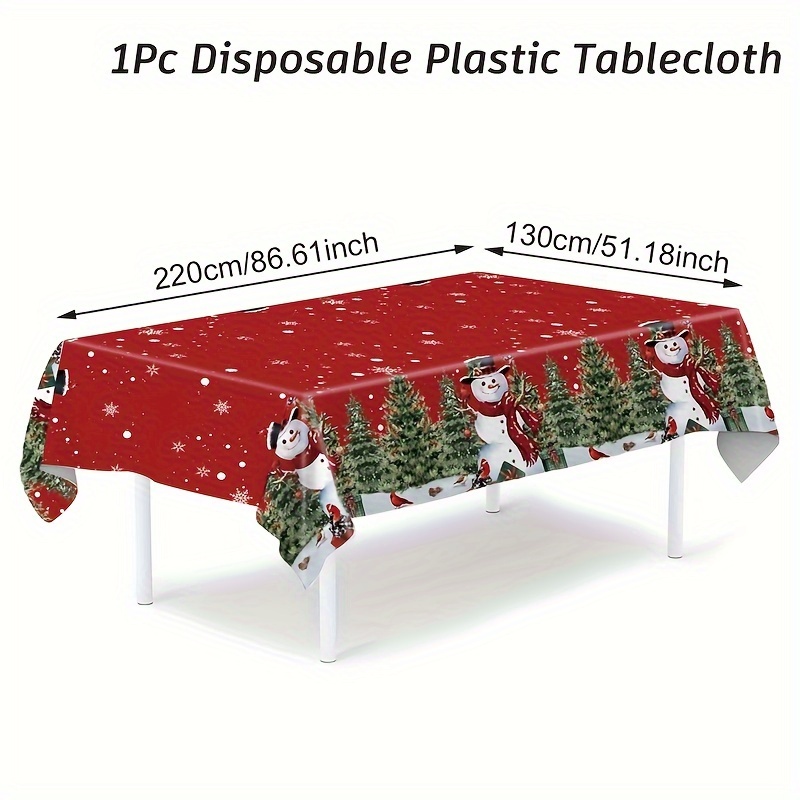 Merry Christmas Snowman & Tree Disposable Tablecloth - 86"x51" Festive Dining Cover For Holiday Decorations, Christmas Decor