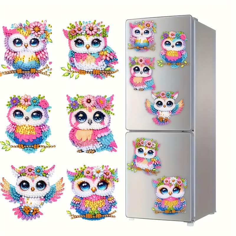 

6pcs Diy Owl Refrigerator Stickers Christmas Gift Refrigerator Decoration Suitable For Beginners