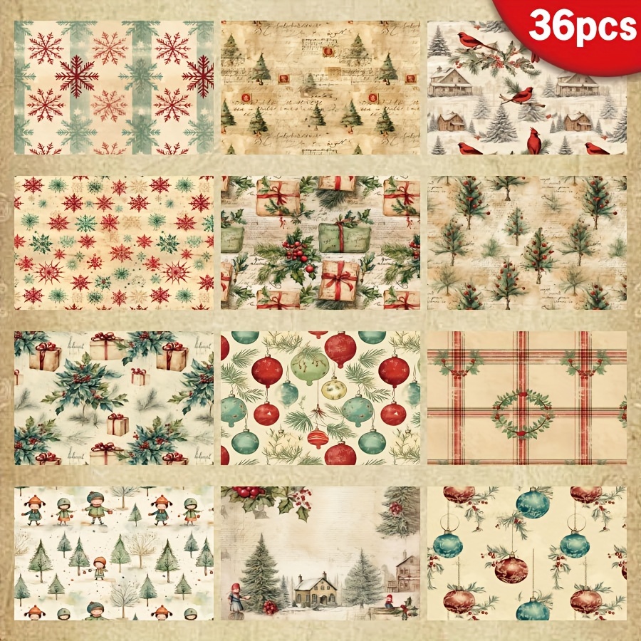 

36 Sheets A5 Vintage Christmas Scrapbook Paper, Uncoated Recyclable Craft Supplies For Diy Greeting Cards, Bullet Journals, And Packaging Decoration