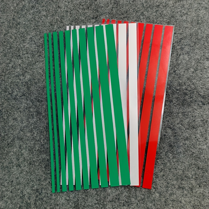 Image of Green, White & Red Italian Tricolor Decal Set For Radiator Grille Stripes - Includes Steering Wheel And Rearview Mirror Cooler Grid