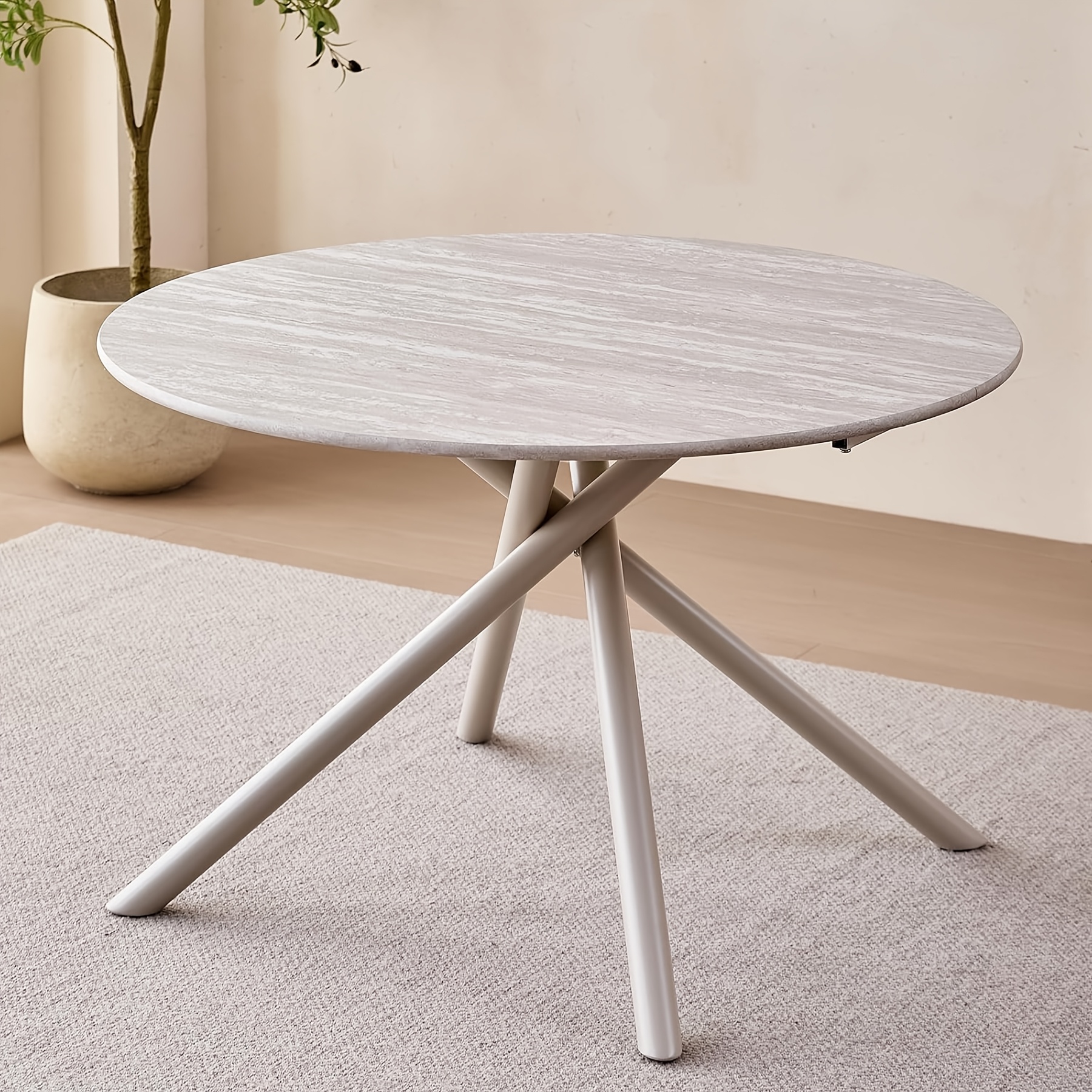 Egoonm 115cm Round Dining Table For 4-6 People, Modern Kitchen Table With Metal Frame For Kitchen And Living Room, Leisure Table With Stone-pattern End