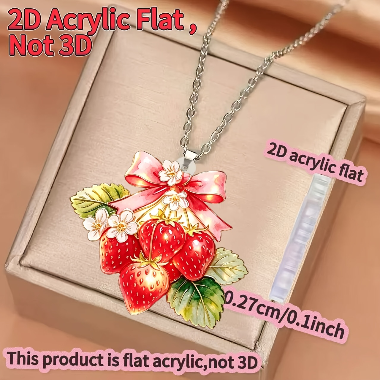 Strawberry Flower Pattern 2D Acrylic Pendant Necklace