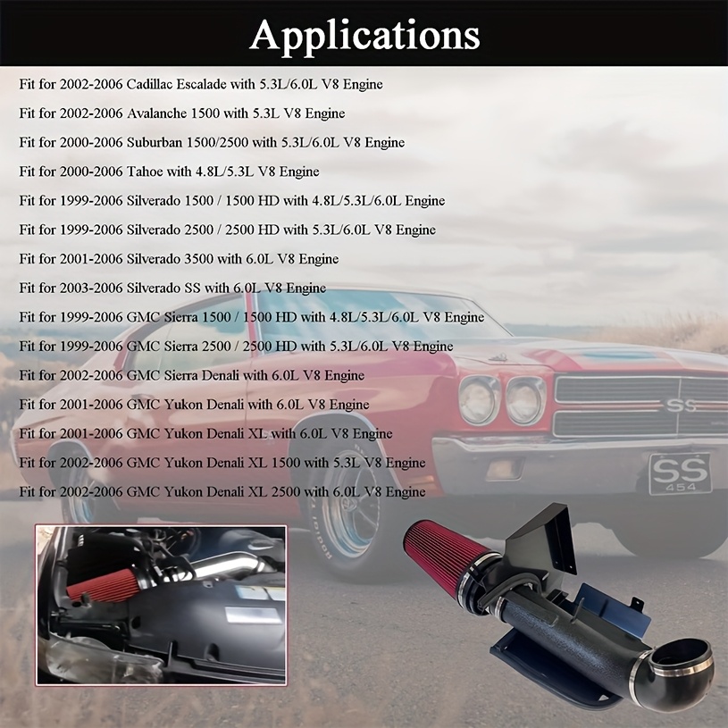 LLANNDER 4 Cold Air Intake System + Heat Shield For 99-06 GMC/Chevy V8