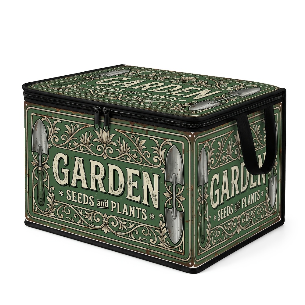 TEMU Vintage Plant-themed Storage Box With Lid, Garden Seed Layout - Suitable For Closet Storage, Laundry Room Use, And Bedroom Organization, Ideal