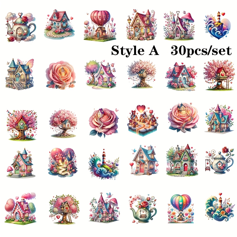 Image of 30pcs/set Vintage Pink Tale Cottage Handmade Stickers For Decoration, Featuring Retro Floral Designs, Stickers For Decorating Notebooks, Albums, Diaries, And Magazines