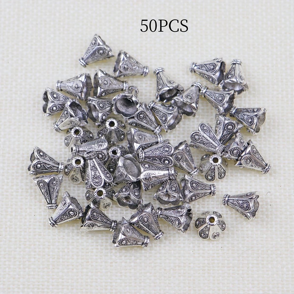 TEMU 50 Perles d'espacement rétro en de pétale, produits de production de bijoux pour les extrémités, chapeaux de pétale, à pompons et connecteurs de