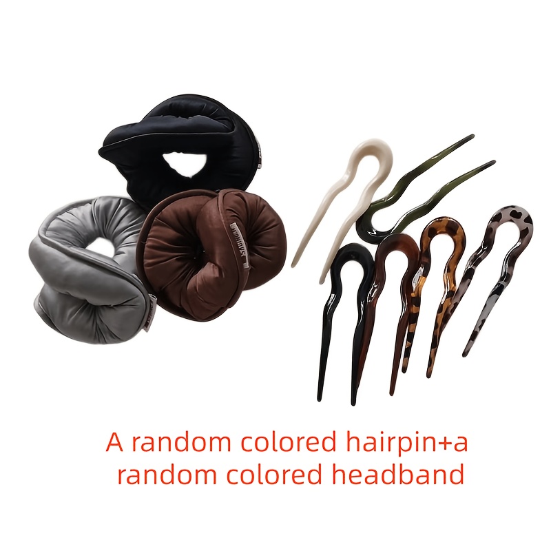 TEMU 2pcs Set (random 1pc Satin Hair Band 3d Thickened Large Hair Tie And 1pc U-shaped Hair Clip), Easy And Versatile, Suitable For Updo And Low