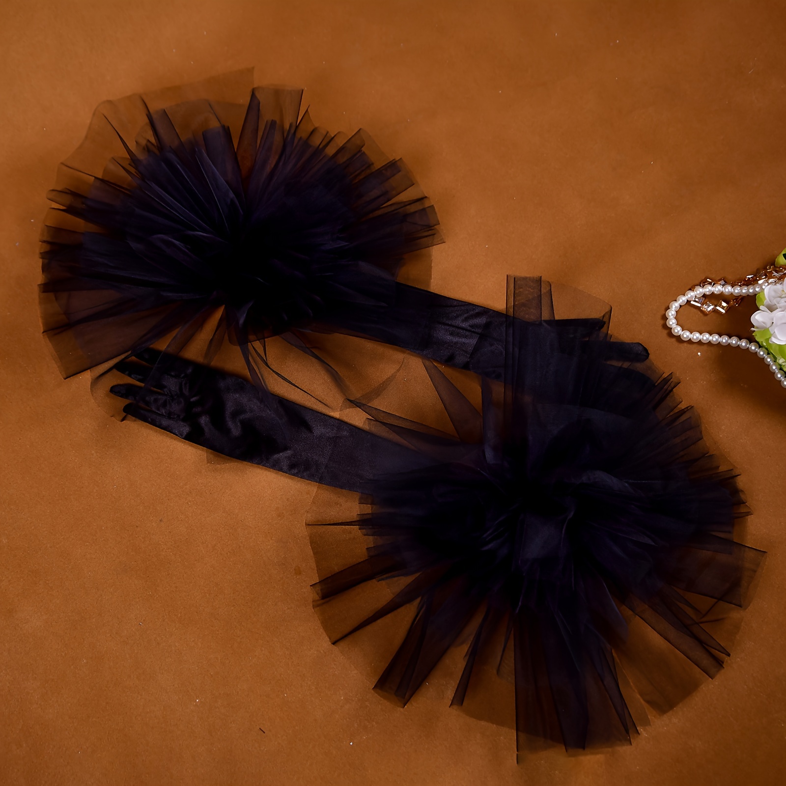 Элегантные свадебные перчатки с длинными сетчатыми цветочными акцентами, модный свадебный аксессуар, полиэстер, только ручная стирка, детали 3