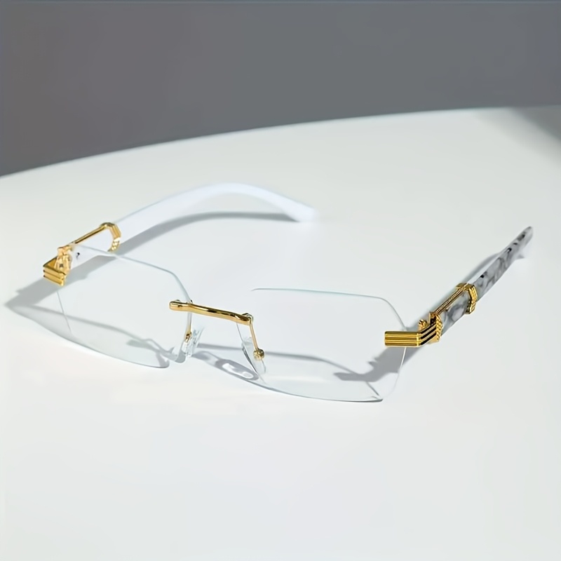 Image of 1 Pair Of Frameless Fashion Glasses With Durable Metal Stone-patterned Frames, Pc Frameless Lenses, An For Daily Matching And Taking Photos