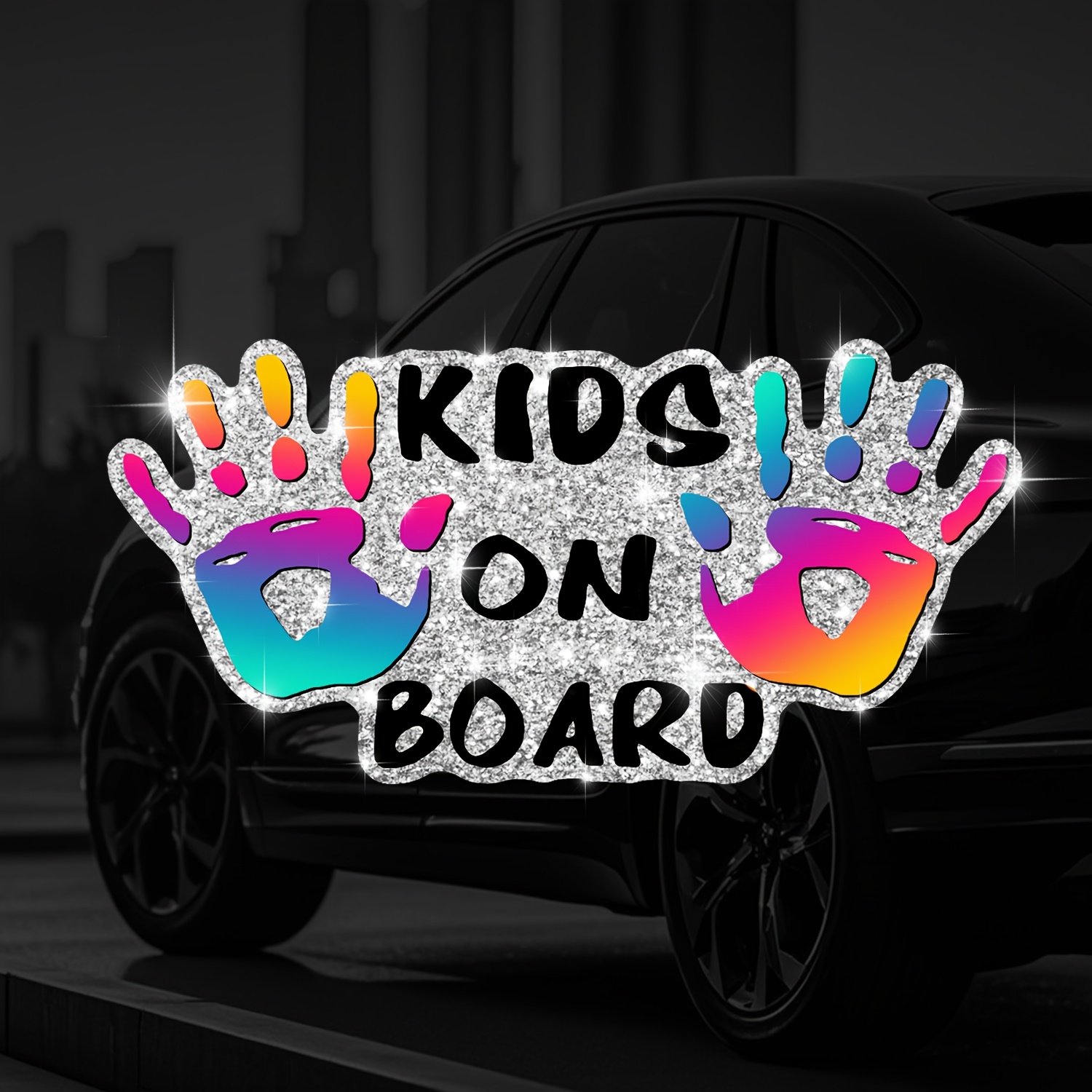 Image of 1pc Shiny Palm Print Car Stickers Safety Warning Signs Stickers Reflective Shining Design Suitable For Glass Surface Vehicles And Motorcycles Safety Warning Signs