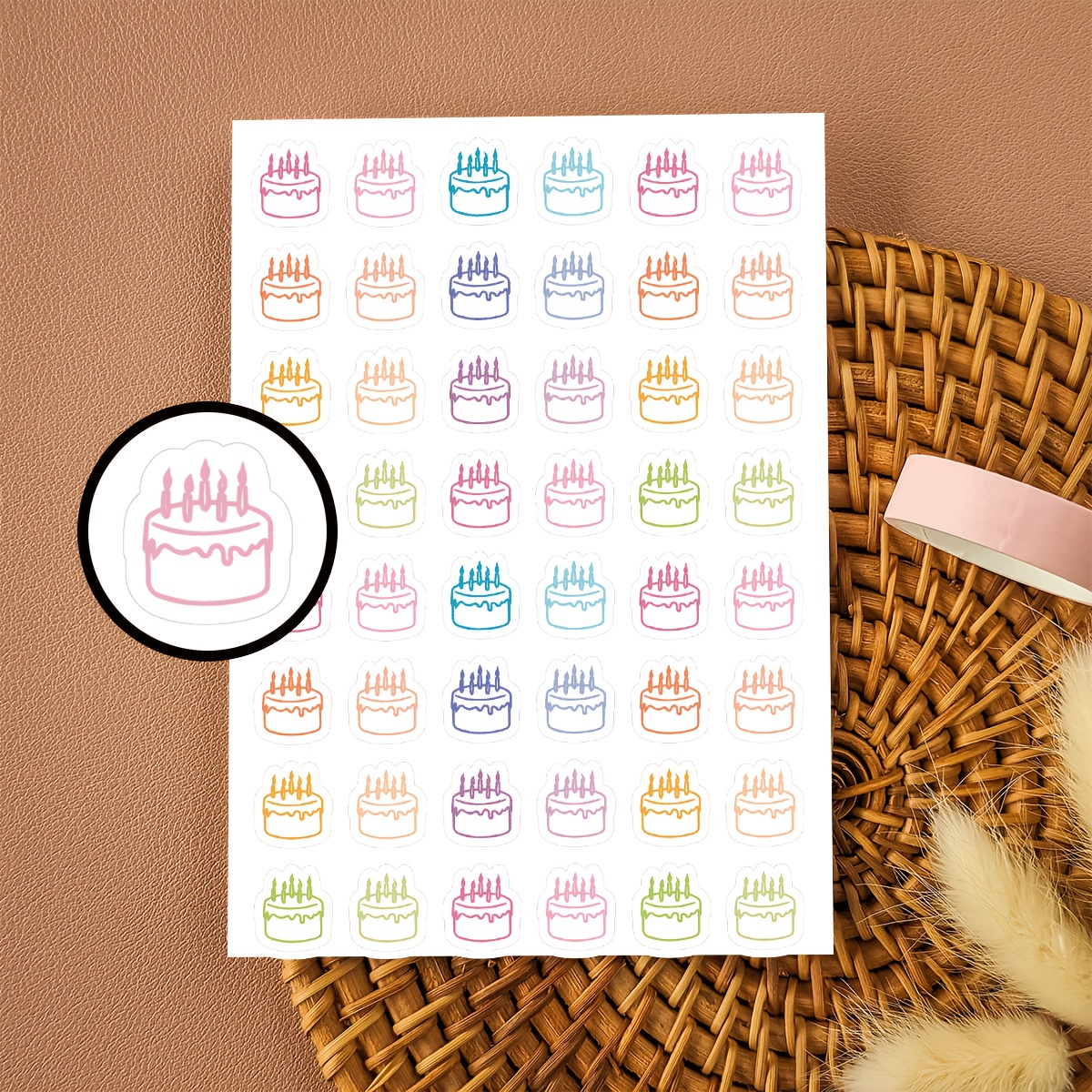 

2pcs Mini Birthday Cake Planner Stickers, Icon Decals, Party Cake Decorations, Disposable Paper Stickers, , 5.9x7.9 Inches, Gifts