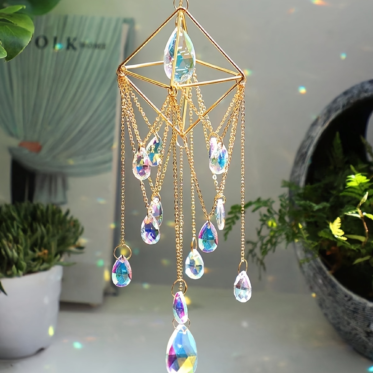 

And Wind Chime - Outdoor Garden Decor, Glass Prism Hanging Ornament For Windows, Christmas & Home Decoration