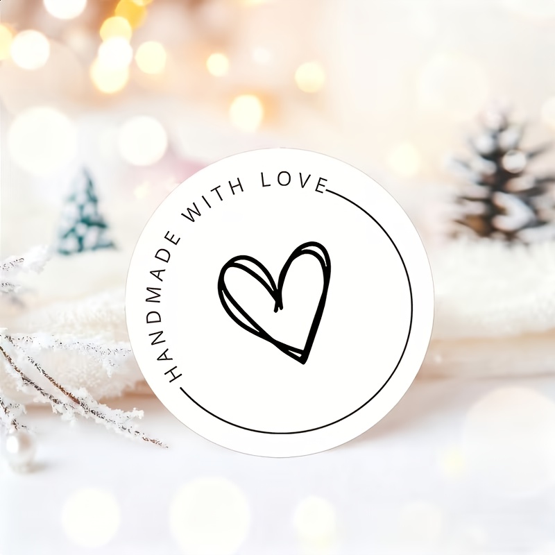 TEMU 108 Round Texts And Hand-drawn Heart Stickers Love, Featuring An Artistic Style, Perfect For Gift Wrapping, Premium Packaging, Small Business