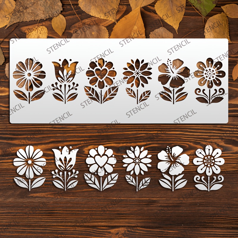 TEMU 1pc Floral Cut-out Painting Stencil, Painting Stencil, Reusable 5.5 X 14.2 Inch Nordic-style Flower Template, Suitable For Handmade Newspapers,