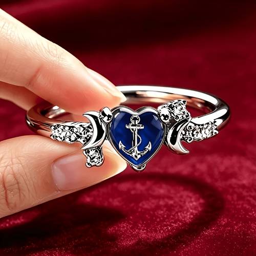 womens nautical ring hypoallergenic heart suitable for casual attire valentines gifts christmas thanksgiving jewelry non metal collectible accessory for year round nautical style
