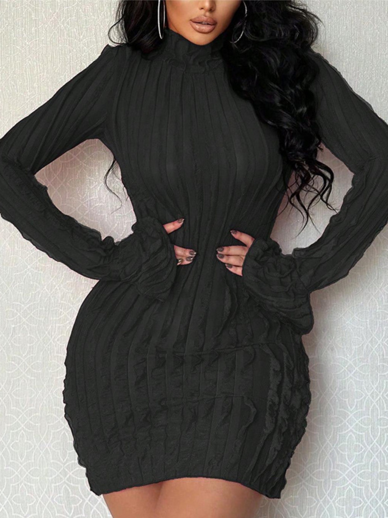 elegant rose red bodycon dress women long sleeve high - Temu