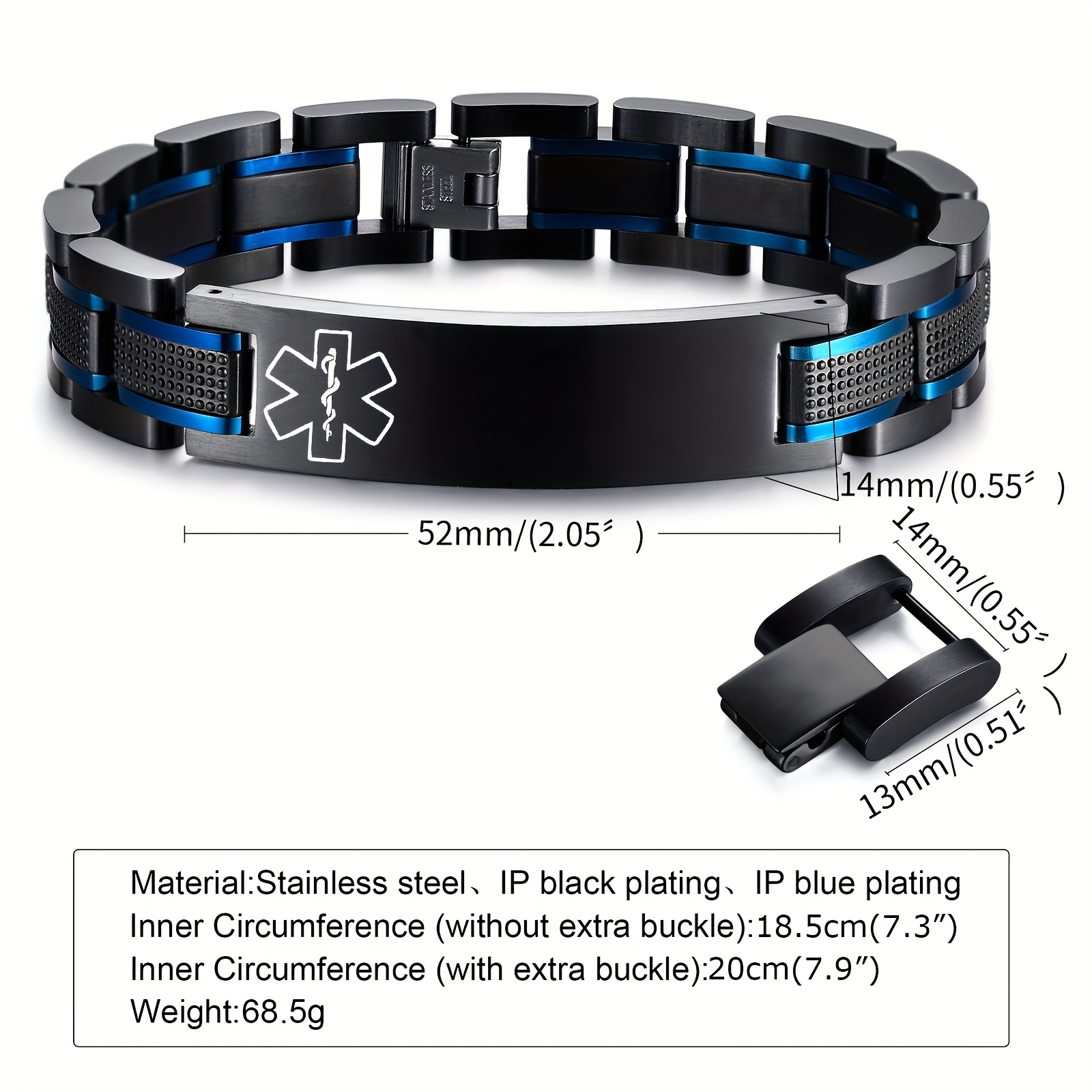 TEMU 1pc Personalized Engraved Emergency Alert Id Bracelet, Men'-tone Black And Blue 316l Stainless Steel 316l Material, High-quality Bracelet + Gift