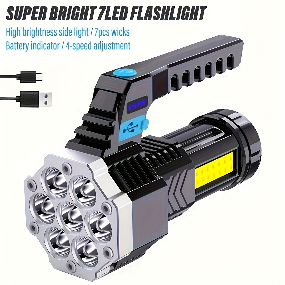 Resim 1pc LiHangStar Yüksek Güçlü LED El Feneri, USB Şarj Edilebilir, 200 Lümen, Güç Göstergeli 4 Aydınlatma Modu, COB Yan Işık, Taşınabilir Taktik El Feneri, Kamp, Acil Aydınlatma, ABS Malzeme, 36V veya Altı, USB Kablosu Dahil, Kamp El Feneri | Taşınabilir LED El Feneri | Dayanıklı LED Işık 