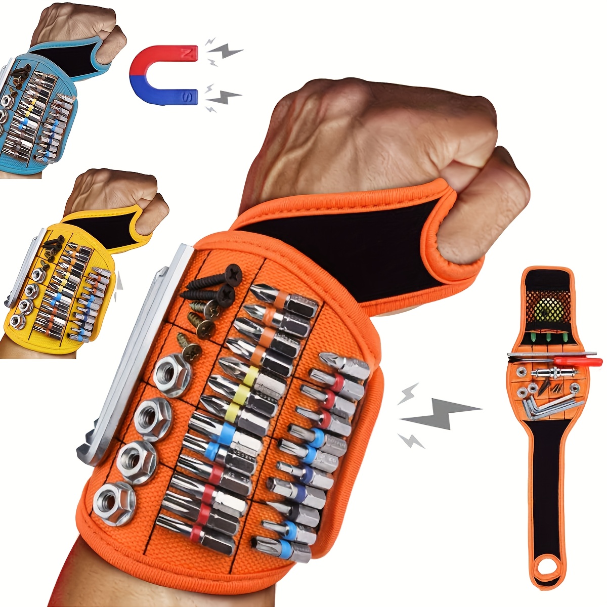 magnetic wrist with magnetic tool holder tool free magnetic attachment heavy duty fabric with electricians diy car repair model building screw nail bit storage wrist tool free compatible with blue coded Product details 0