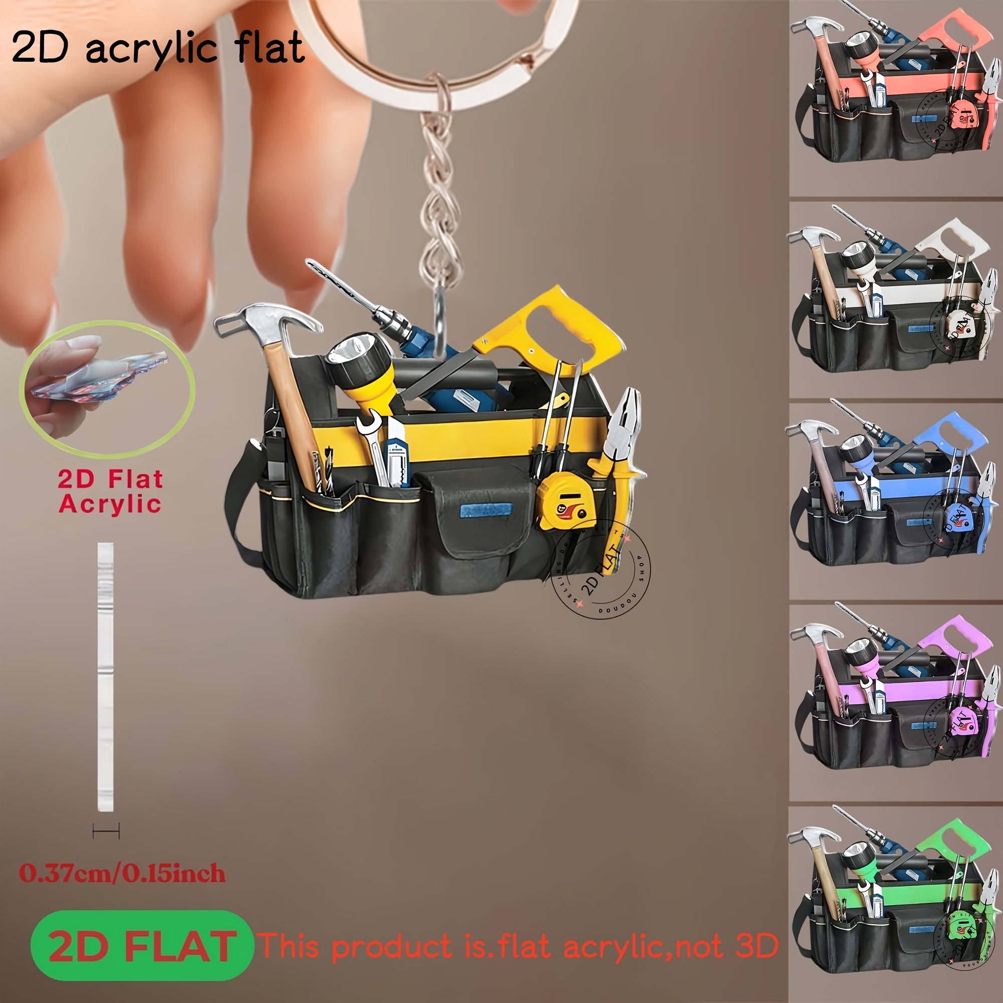 TEMU 2d Flat, 1/6 Maintenance Tool Keychain - 201 Stainless Key And Backpack Accessory, Durable Acrylic Replacement Beads For Car Keys, Luggage, Gym