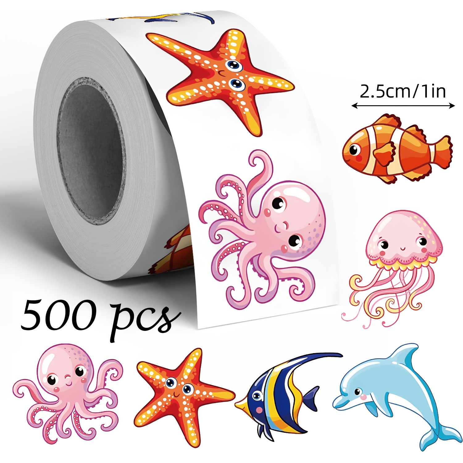 TEMU 500 stuks onregelmatig gevormde oceaandier-krabbelrolstickers, 2 stijlen beschikbaar, 1 inch onregelmatige vorm, afsluitlabels,