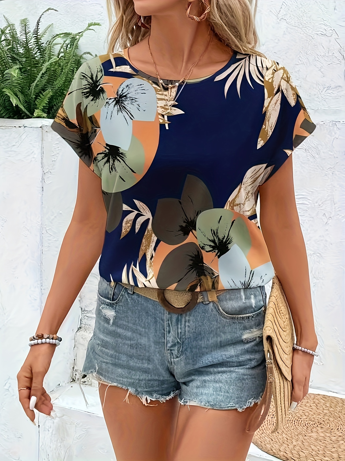blusa elegante mujer estampado tropical murciélago Temu Ecuador