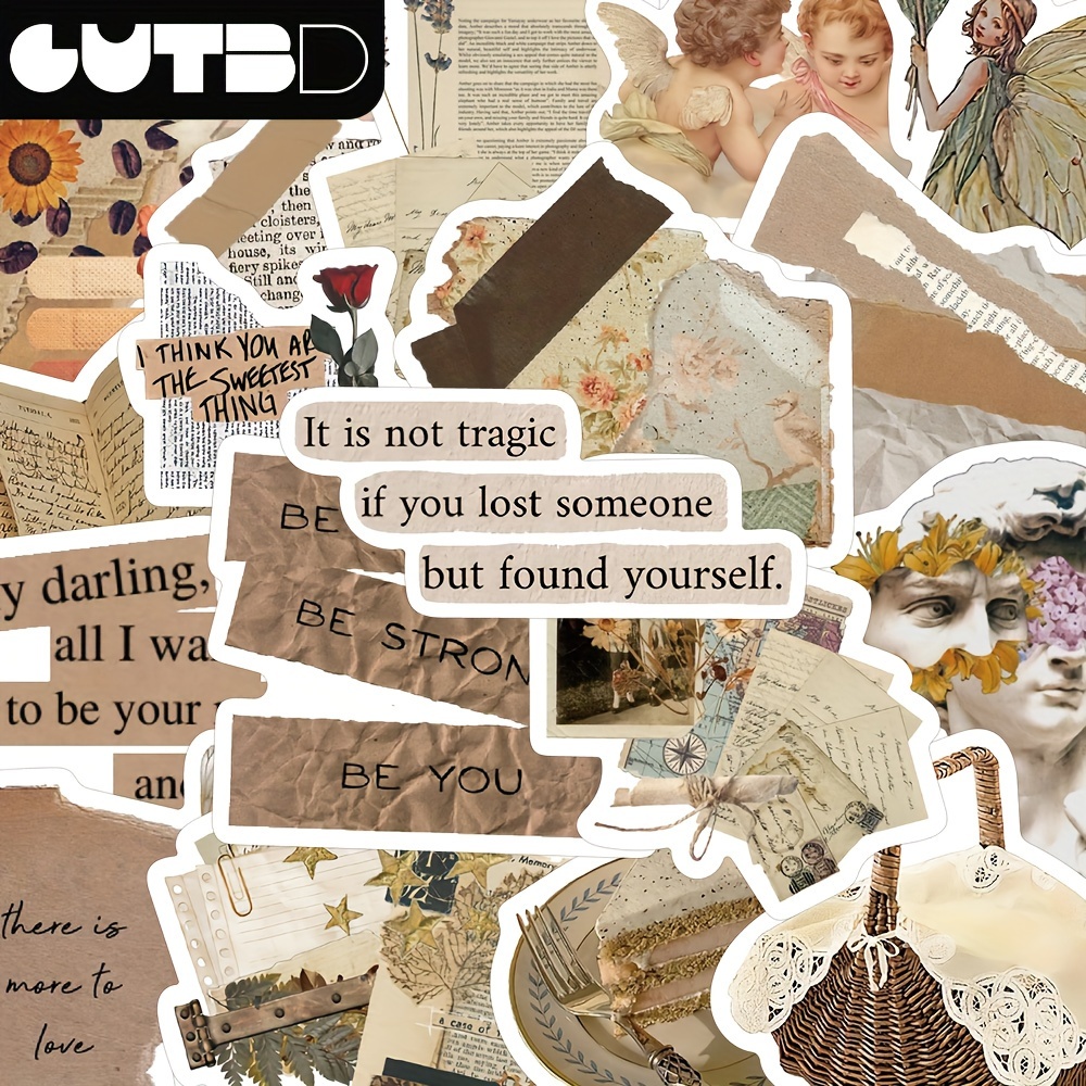 52pcs Vintage Literary Theme Stickers Phone Case Laptop Tablet Journal Suitcase Decoration Stickers