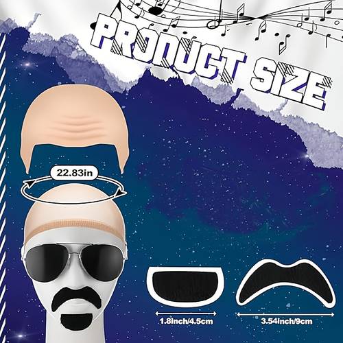 bald cap accessories wrinkle bald caps and 2 mustache for women men costumes for halloween party makeup cosplay accessories