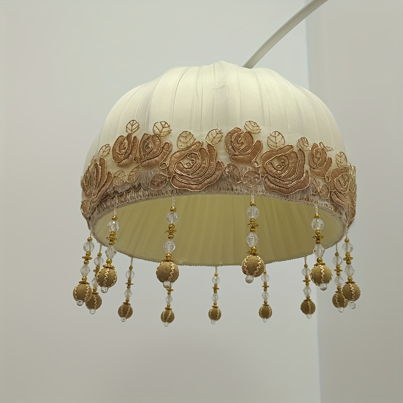 elegant cream and golden   chandelier shade with handcrafted rosette pendants modern   for   hanging lamp settings   accessory     details 8